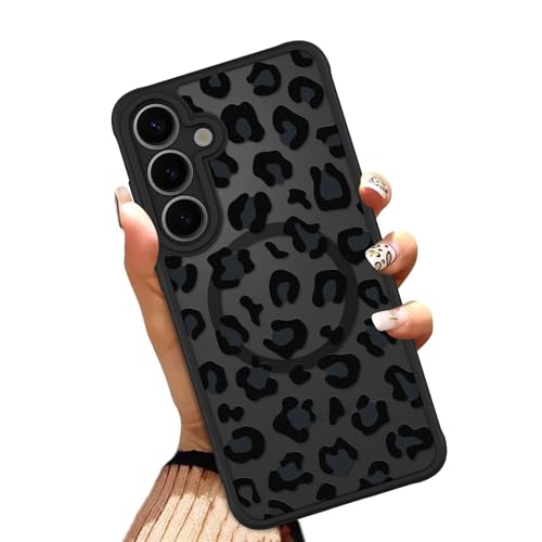 OOK Phone Case Fit for Samsung Galaxy S25 6.2 Inch, Black Leopard Print | Wireless Charging Compatible, Magnetic, Translucent Phone Cover, Soft TPU + Hard PC, Anti-Scratch, Shockproof, for Women - color: Black Leopard, size: for Samsung Galaxy S25
