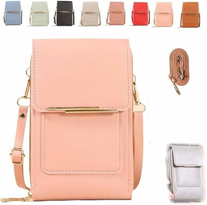Anti Theft Leather Bag, Touch Screen Crossbody Phone Purse, Crossbody Purses for Women, 2‑in‑1 Wallet, Adjustable - color: Light Pink