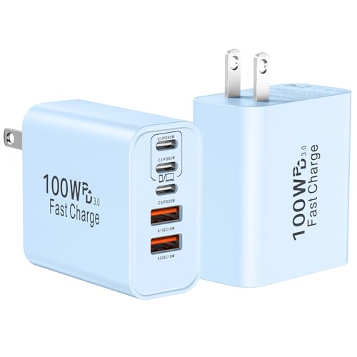 USB C Super Fast Charger Block, 100W USBC Charging Block Wall Plug Adapter - color: Blue