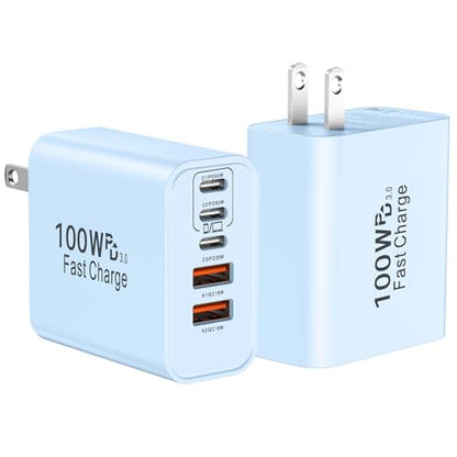 USB C Super Fast Charger Block, 100W USBC Charging Block Wall Plug Adapter - color: Blue