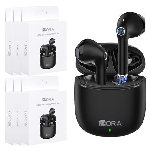 1 Hora Bluetooth Wireless Earbuds with Charging Case, in-Ear Headphones - color: Black-6 Packs