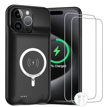 Battery Case for iPhone 15 Pro Max,12000mAh Rechargeable Portable Charging Case with Wireless Charging Compatible for iPhone 15 Pro Max (6.7 inch) with Carplay Extend Battery Pack Charger Case (Black) - size: iPhone 15 Pro Max -12000mAh