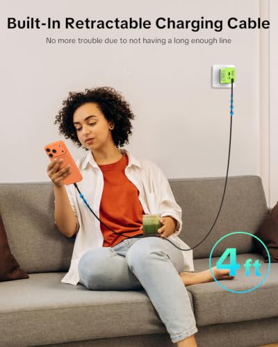 W & O Retractable Phone Charger with USB C Cable for iPhone17/16/15 - color: Green
