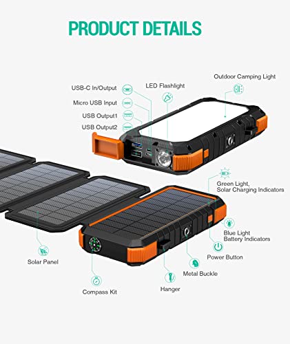 BLAVOR Solar Power Bank 20,000mAh Portable Charger with 4 Foldable Panels