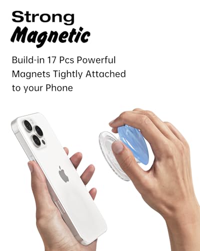 Svanove Heart Magnetic Phone Grip Compatible with Magsafe Phone Grip Holder, Cute Collapsible Glass Grips Stand Kickstand for iPhone Samsung, 3D Crystal Pretty Glitter Love Mag Safe Holder, Light Blue - color: Light Blue, style: Magnetic