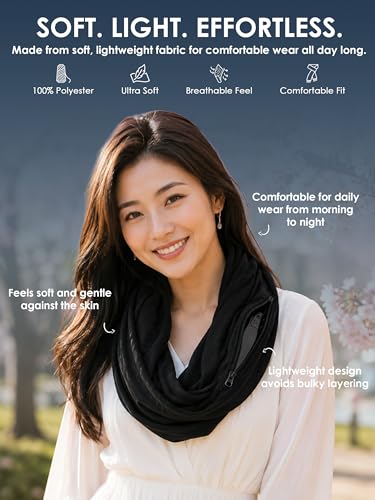 Pop Fashion Solid Color Hidden Zipper Pocket Scarf - Fashion Scarf for Women - All Seasons - color: Black