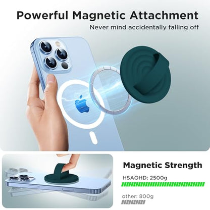 Upgraded Magnetic Phone Grip, Liquid Silicone Soft and Portable, Removable Finger Loop Ring Grip Holder for iPhone, Strong Magnetic Attraction, Compatible with MagSafe Phone Case, Dark Green - color: Dark Green