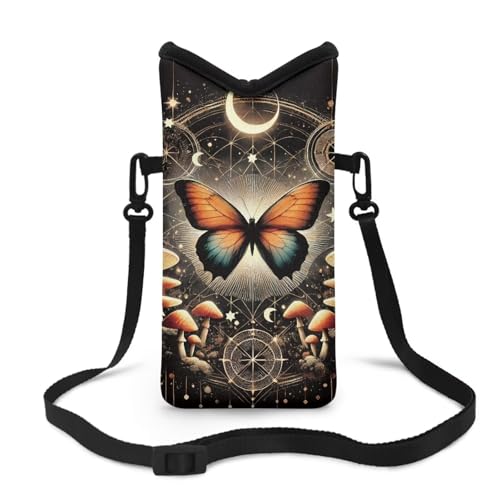Shockproof Phone Bag Smartphone Purse Neoprene Crossbody Cellphone Pouch with Detachable Adjustable Strap Water-Resistant for Phone, Keys, Lipstick, Butterfly Mushroom Moon Star Black - color: Butterfly Mushroom Moon Star Black