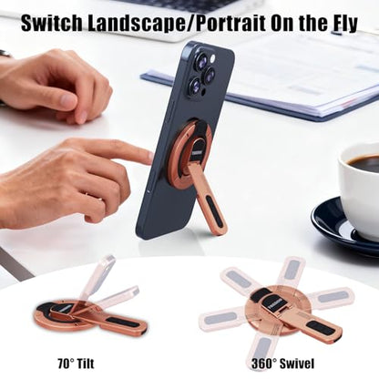 3-in-1 Magnetic Phone Grip Stand with 360° Roration Angle Adjustment, Silicone Finger Ring & Fidget Toy Design, Gym Dual-Sided Magnetic Phone Kickstand for All Phones - color: Rose Gold
