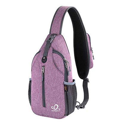 WATERFLY Crossbody Sling Backpack Sling Bag Travel Hiking Chest Bag Daypack (Purple) | Small Hiking bag,Multi-compartment storage,Water-resistant,Breathable back pad,Reversible adjustable shoulder strap - color: B-purple
