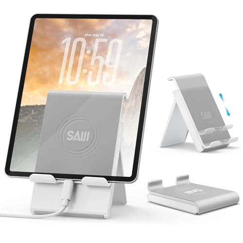 SAIJI Adjustable iPad Stand for Desk Portable Foldable Tablet Stand –Gray - color: Gray