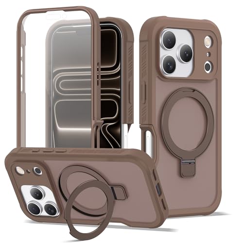 Compatible with iPhone 17 Pro Case with Magnetic Ring Stand [Compatible with Mag-Safe] [Built-in Screen Protector] Military-Grade Drop Protection Matte Translucent Phone Case, Desert Brown - color: Desert Brown, size: Iphone 17 Pro