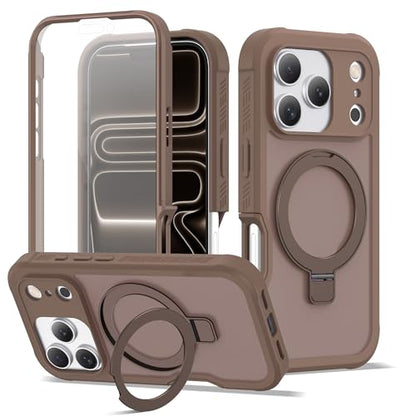 Compatible with iPhone 17 Pro Case with Magnetic Ring Stand [Compatible with Mag-Safe] [Built-in Screen Protector] Military-Grade Drop Protection Matte Translucent Phone Case, Desert Brown - color: Desert Brown, size: Iphone 17 Pro