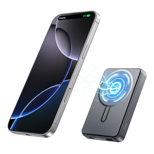 Portable Charger Power Bank 12000 mAh, for Magsafe Bank Pack with 15W Wirless Fast Charging, 20W PD Fast Charging Battery Charger, Magnetic Power Bank for iPhone 17/16/15/14/13/12 Series (Grey)