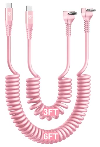 Coiled USB C to C Cable for Car 3FT/6FT 90 Degree USB C Cable USBC to USBC - color: Pink, size: 3FT+6FT