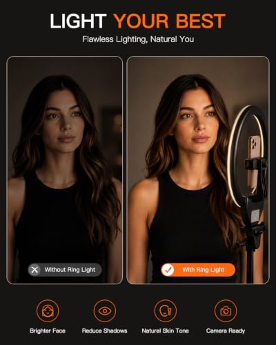 SENSYNE Ring Light with Stand, 50" Phone Tripod with Wireless Remote - size: 10-inch Ring Light