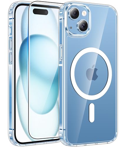 FNTCASE for iPhone 15 Case: for iPhone 14 Case & iPhone 13 Case [Compatible with Magsafe] [Screen Protector] Anti Yellowing Transparent Clear - Military Grade Shockproof Protective Phone Cover - Clear - color: Clear, size: Iphone 15 / Iphone 14 / Iphone 1