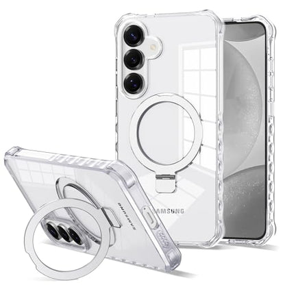 Compatible with Clear Samsung Galaxy S24/S25 Case 6.2'' with Magnetic Ring Stand [Compatible with Mag-Safe] Military-Grade Wave Frame Phone Case for S24/S25, Clear - color: Clear, size: Samsung Galaxy S24 /Samsung Galaxy S25