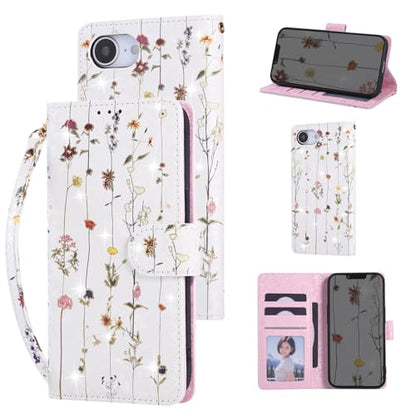 UEEBAI Wallet Case for iPhone 17e/iPhone 16e, PU Leather Phone Cover Kickstand RFID Blocking Flip Case Card Slots Wrist Strap Relief Engraved Pattern Magnetic Closure Flower Folio Wallet, Vine - color: Vine, size: iPhone 17e/16e