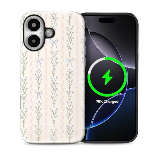 Magnetic for iPhone 16 Case,[Compatible with Magsafe] Dual Layer Protective Heavy Duty Shockproof Rugged Drop Protection Bumper Hybrid Case - Blue Bow Stripes - color: Blue Bow Stripes, size: iPhone 16