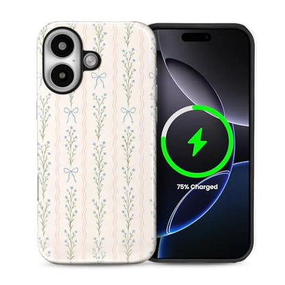 Magnetic for iPhone 16 Case,[Compatible with Magsafe] Dual Layer Protective Heavy Duty Shockproof Rugged Drop Protection Bumper Hybrid Case - Blue Bow Stripes - color: Blue Bow Stripes, size: iPhone 16
