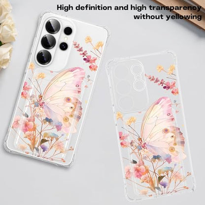 Designed for Galaxy S26 Ultra Case Clear with Card Holder, Shockproof Protective Butterfly and Flower Wallet Case for Samsung Galaxy S26 Ultra - color: Blutterfly+Flower