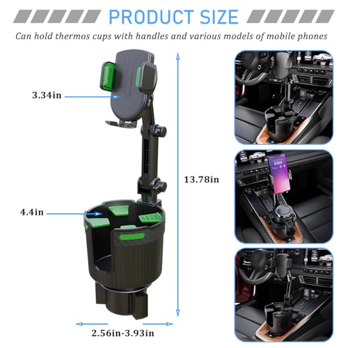 Car Cup Holder Phone Mount, 2 in 1 360° Rotation Long Arm Vehicle Cup Cell Phone Holder Expander with Adjustable Base, Automotive Drink Bottles Smartphones Stand, Universal Fit (Green) - color: Green