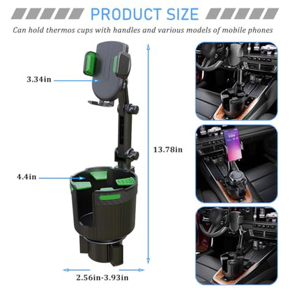Car Cup Holder Phone Mount, 2 in 1 360° Rotation Long Arm Vehicle Cup Cell Phone Holder Expander with Adjustable Base, Automotive Drink Bottles Smartphones Stand, Universal Fit (Green) - color: Green