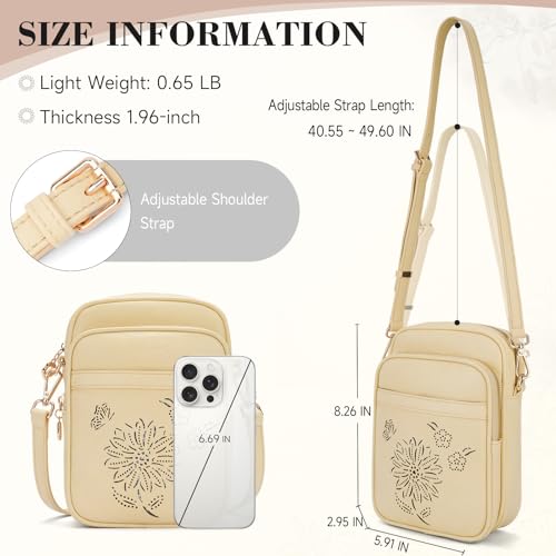 Small Crossbody Bags for Women, RFID Phone Purse with Card Slots, Triple Compartments Lightweight Shoulder Bag - color: 7-yellow