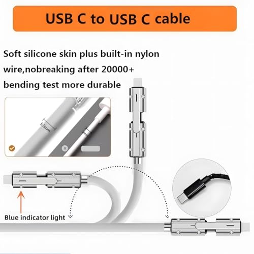 2 Pack USB C to C Cable 3.3ft Chubby Silicone 4 in 1 USB C Charging Cable - color: 4 Combinations Grey+White