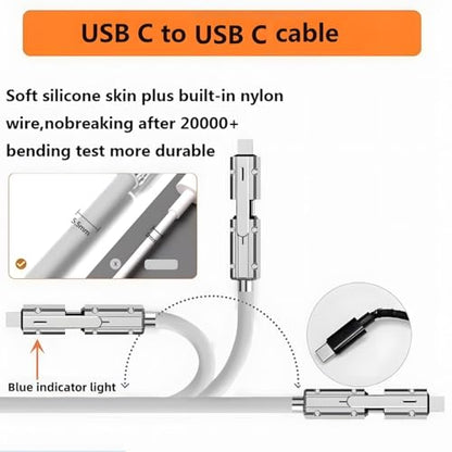 2 Pack USB C to C Cable 3.3ft Chubby Silicone 4 in 1 USB C Charging Cable - color: 4 Combinations Grey+White