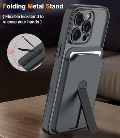 Magnetic for iPhone 16 Pro Case with Screen Protector+Removable Wallet | Compatible with MagSafe,Slim Translucent Matte Phone Cover with Magnet Credit Card Holder,Black - color: z Black