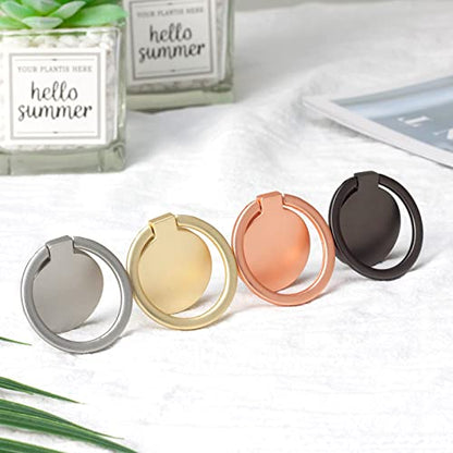 [2 Pack] Small Round Matte Finish Cell Phone Ring Holder Stand,360 Degree Rotation and 180 Degree Adjustable Finger Ring Kickstand with Frosted Metal Phone Grip (Gold)
