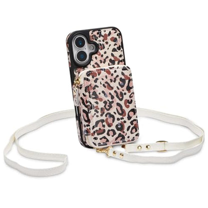 ZCDAYE Zipper Crossbody Wallet Case for iPhone 16 Plus, Leopard Print | Flip Folio PU Leather, Practical Card Holder, Adjustable Lanyard Strap, RFID Blocking, Retro Leopard Girly Phone Case - color: Leopard print, size: iPhone 16 Plus
