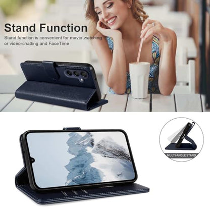 for Galaxy A17/A16 5G Phone Case Wallet RFID Blocking (Blue) | Premium PU leather, card holder/cash slots, protective flip cover for Samsung Galaxy A17/A16, magnetic closure, kickstand - color: Blue