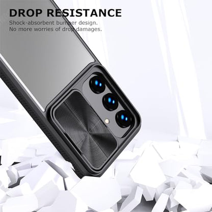 Designed for Samsung Galaxy S25 Ultra Case with Slide Camera Cover, Clear Slim Fit Shockproof Protective Camera Cover Protection Phone Case for S25 Ultra 5G 6.8 inch 2025(Clear Black) - color: Clear Black