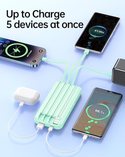 Portable Charger Power Bank with Built in Cable 20000mAh Fast Charging - color: Green