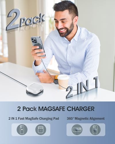 Magnetic Wireless Charger 15W Fast Charger for Cell Phone 17/ Pro Max/17 Pro/17 Air/16/15/14/13/12 Series 2 Pack Charging Pad for AirPods 3/2/Pro 2/Pro Mag-Safe Original Replacement - color: Grey