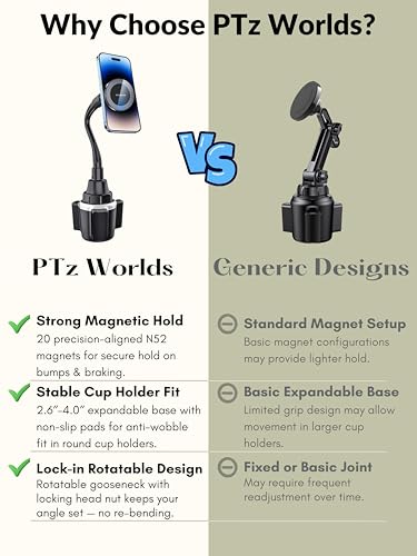 Cup Phone Holder for Car, Magnetic – Compatible with MagSafe, Secure Magnetic Mount, Stability-Enhanced Expandable Base, Flexible Reinforced Gooseneck, Works with iPhone, Galaxy, Pixel [Not Charger] - color: Car Cup Holder