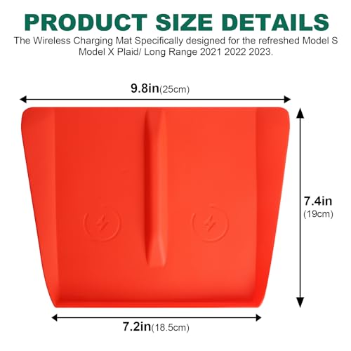 Center Console Wireless Charging Silicone Mat Compatible with Tesla Model X Model S 2023 2022 2021 Accessories Waterproof Cover Interior Pad Non-Slip Mats Phone Tray Upgrade (Red)