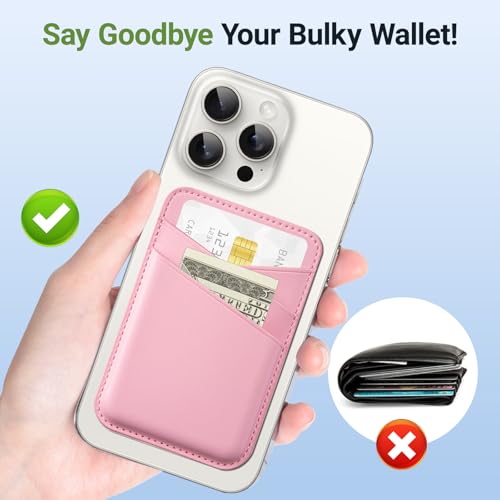 SHANSHUI 2 Pack Phone Wallets, Cell Phone Card Holder Premium Leather Credit Card Holder Stick on Compatible with iPhone, Most Smartphones - color: White+Pink