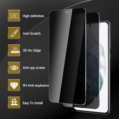 2 Pack Privacy Screen Protector for Samsung Galaxy S21+/S21 Plus With 2 Pack Camera Lens Protector, Anti Spy Tempered Glass Film, 9H Hardness, Black Protector, Anti-Scratch, Bubble Free - size: Galaxy S21+/S21 Plus FK22
