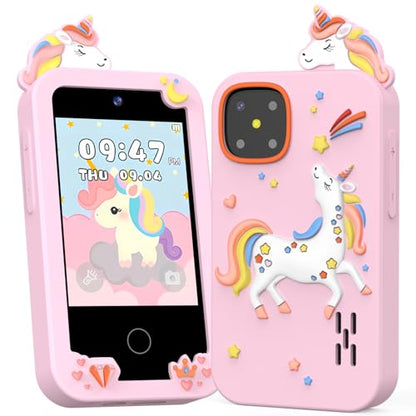 Kids Phone Toys for Girls Age 3 4 5 6 7 8 9, Touchscreen Dual Camera Toddler Learning Play Phone Christmas Birthday Gifts for Kids Age 3-9 with Music Player, Games - color: Frost White