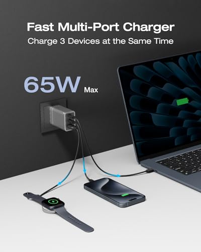 EF ECOFLOW USB C Charger, Rapid 65W GaN Type C Charging Block with Foldable Plug, Fast Wall Charger Compatible with iPhone 15/14/13, Galaxy, Pixel 4, iPad, AirPods, Apple Watch (USBC Cable Included) - size: 65W