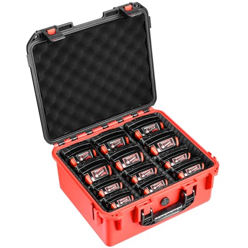 Case for Milwaukee Battery - Waterproof Hard Box with 9 Adjustable Dividers | Design for Milwaukee M18/ M12 12V/20V/60V Battery & Chargers,keep battery accessory neatly protected during daily transport