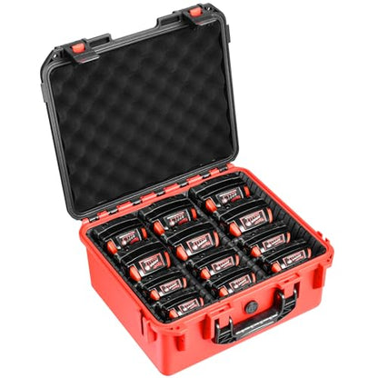 Case for Milwaukee Battery - Waterproof Hard Box with 9 Adjustable Dividers | Design for Milwaukee M18/ M12 12V/20V/60V Battery & Chargers,keep battery accessory neatly protected during daily transport