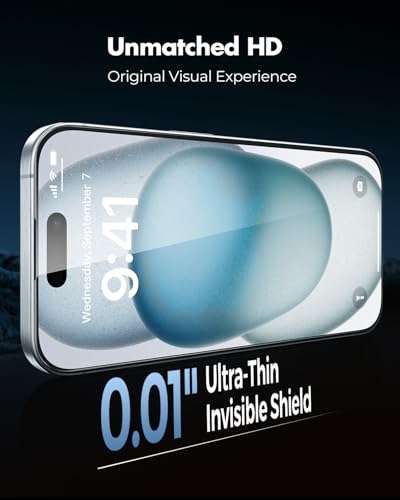 UNBREAKcable 3-Pack Screen Protector for iPhone 15,Tempered Glass | Shatterproof Glass,One Pull Perfection,Auto Dust Elimination,99.99% HD Clear,Bubble Free,Full Coverage for Apple 6.1 Inch - size: iPhone 15