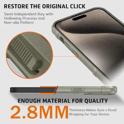 Rugged Shield 8ft Drop Proof TPU Thick Armor Tactical Protective Case Compatible with iPhone 15 Pro Max (6.7 inches) - Light Clay - color: Light Clay, size: iPhone 15 Pro Max