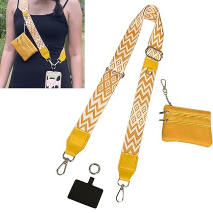 Clip and Go Strap for Phone with Wallet Crossbody, Adjustable Phone-Lanyards with Wallet, Phone Lanyard with Zippered Pouch, Crossbody iPhone Straps for All Phones, Yellow - color: Yellow