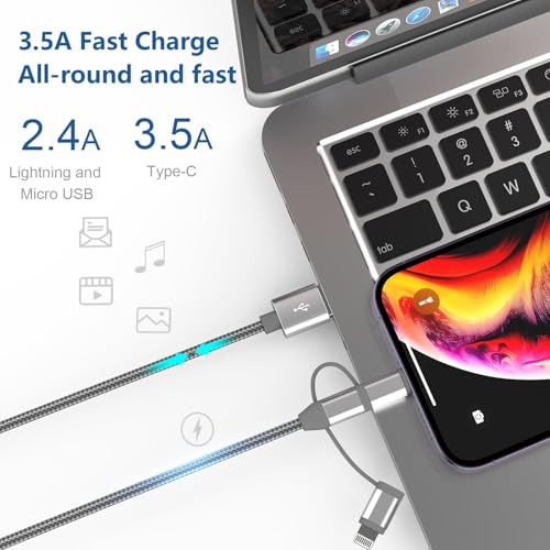 MFi Certified 3 in 1 Multi Charging Cable, 2Pack - size: 2 Pack,3.4ft
